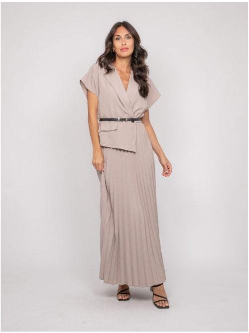 Vestito lungo plissettato con cintura INARA - Kiabi