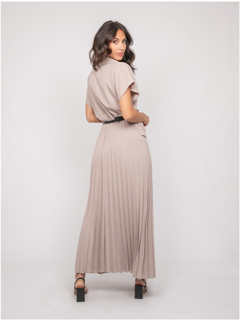 Vestito lungo plissettato con cintura INARA Grigio - Kiabi