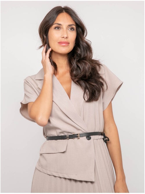 Vestito lungo plissettato con cintura INARA - Kiabi