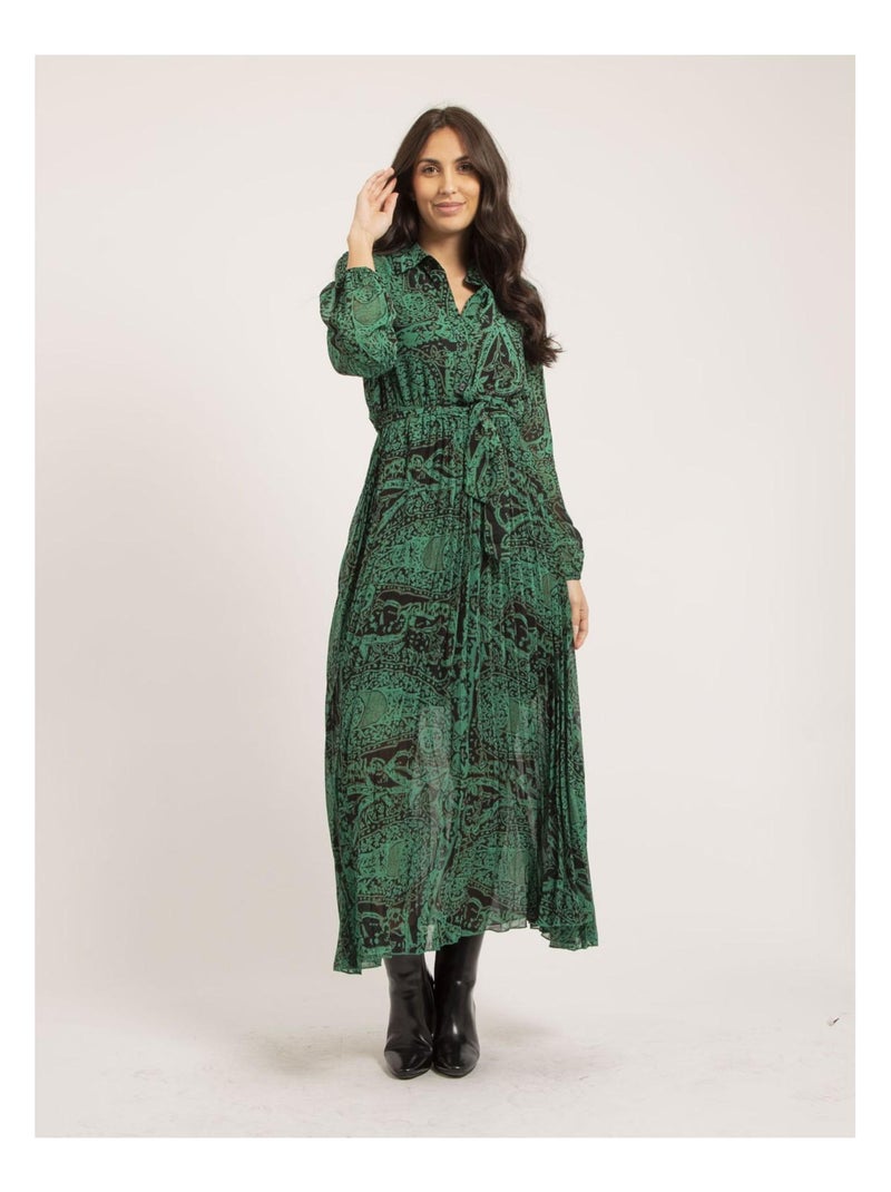 Vestito lungo plissettato con stampa INASSIA Verde - Kiabi
