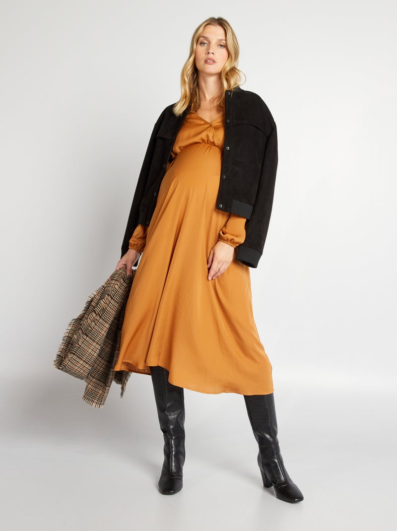 Vestito lungo premaman in raso MARRONE - Kiabi