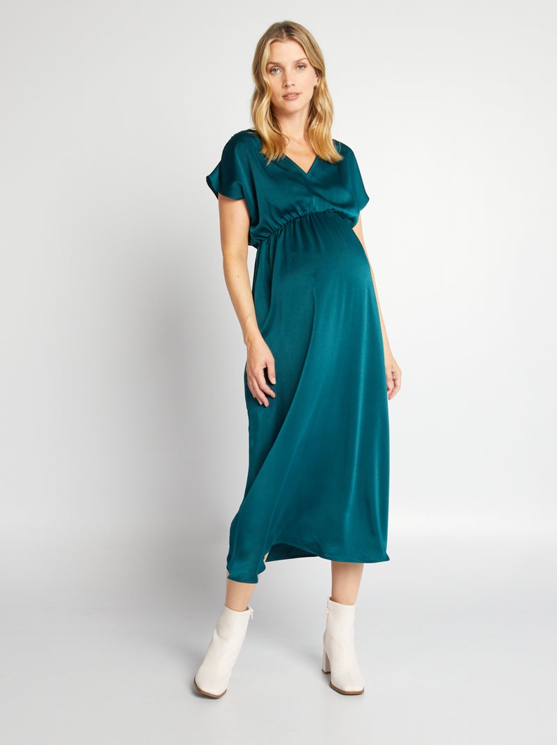Vestito lungo premaman satinato VERDE - Kiabi