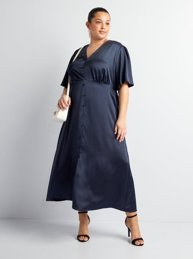 Vestito lungo satinato blu - Kiabi
