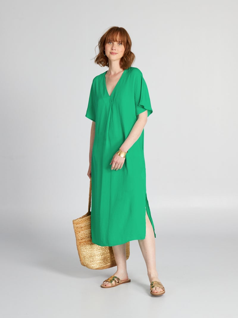Vestito lungo satinato Verde - Kiabi