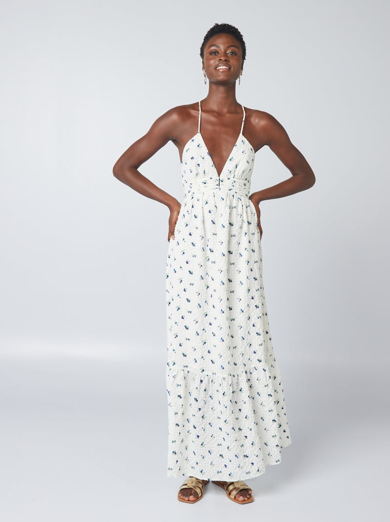 Vestito lungo stampato con spalline sottili BIANCO - Kiabi