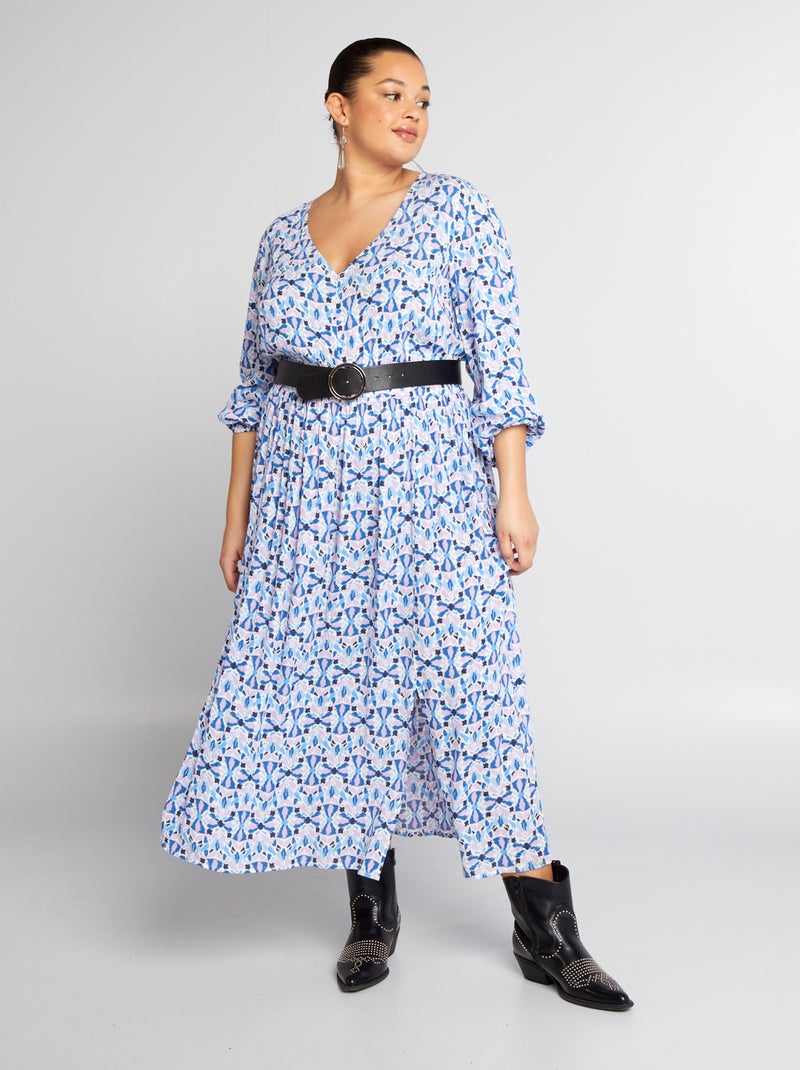 Vestito lungo stampato in crêpe BLU - Kiabi