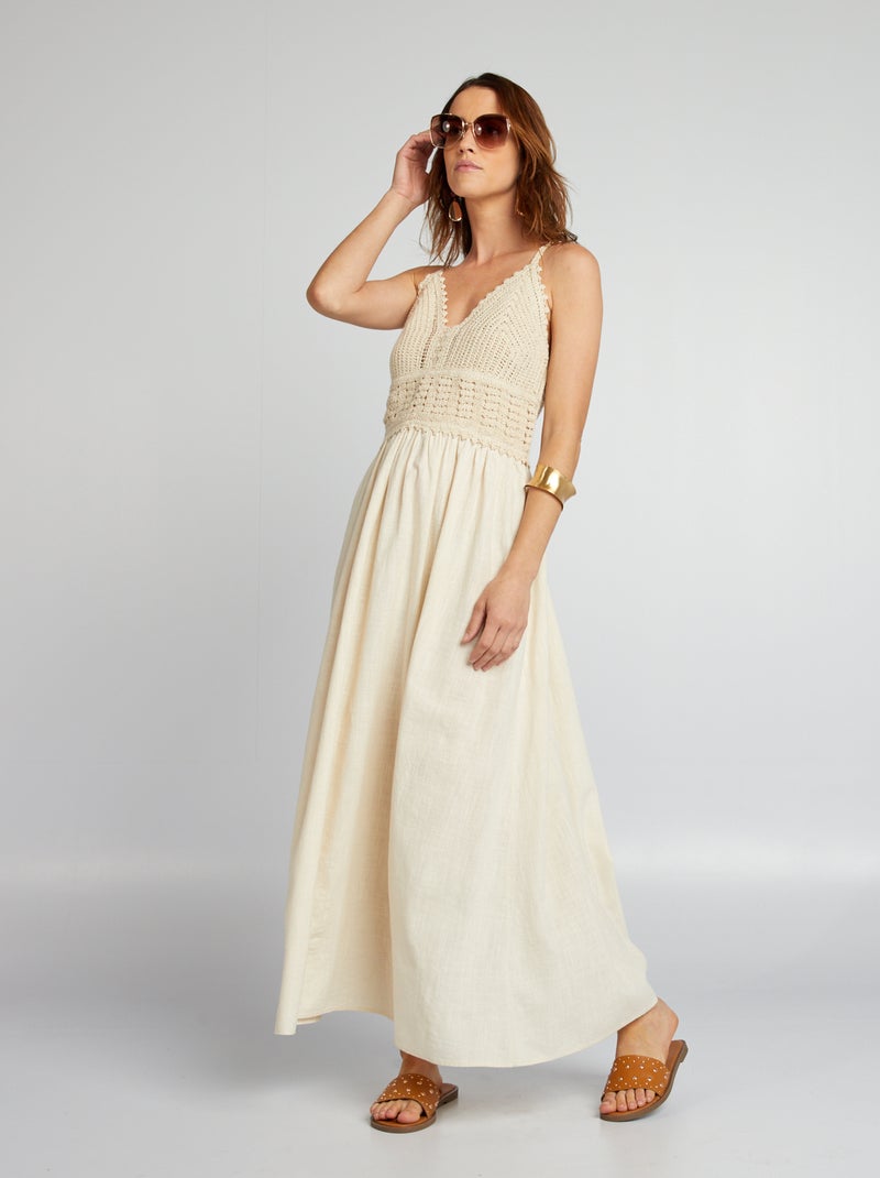 Vestito lungo svasato in macramé BIANCO - Kiabi