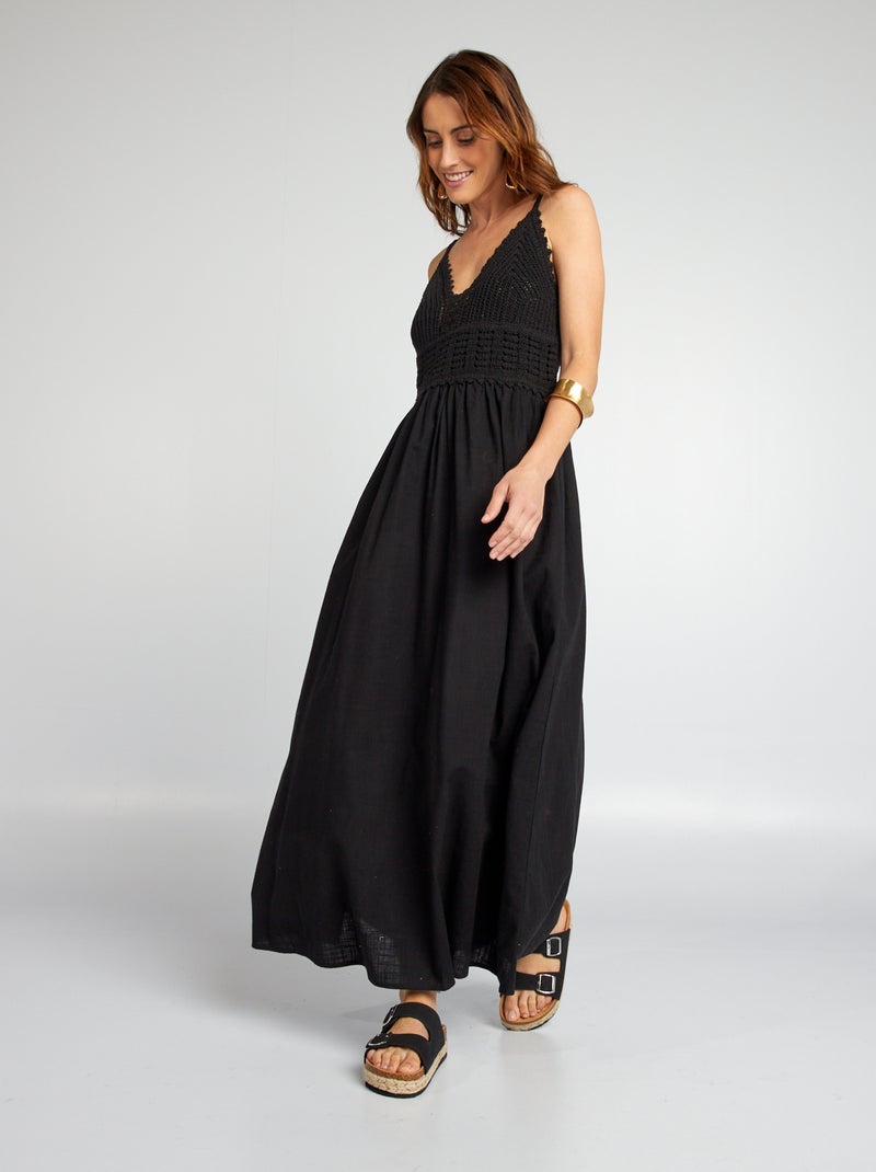 Vestito lungo svasato in macramé nero - Kiabi