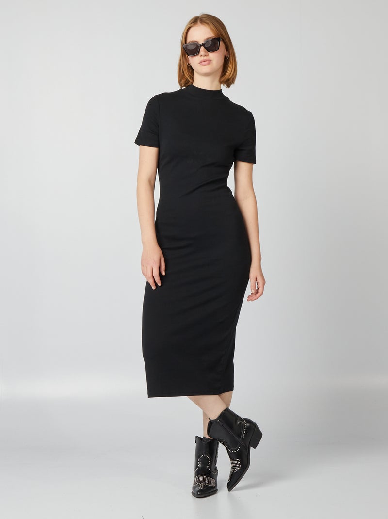 Vestito lungo tinta unita in cotone stretch nero - Kiabi
