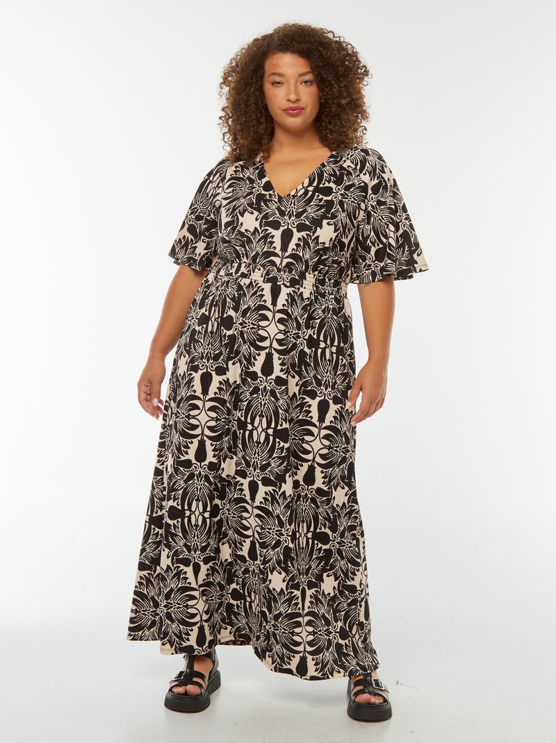 Vestito lungo tinta unita in tessuto goffrato Beige - Kiabi