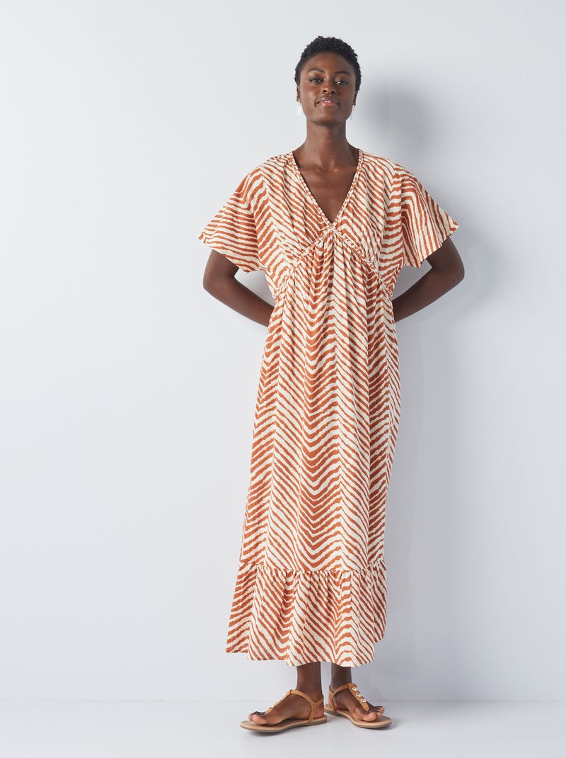 Vestito maxi stampato in voile di cotone BIANCO - Kiabi