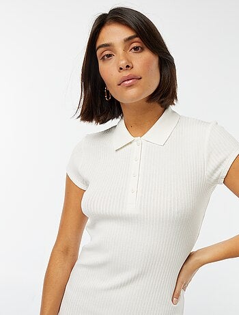 Vestito midi a coste con colletto a polo