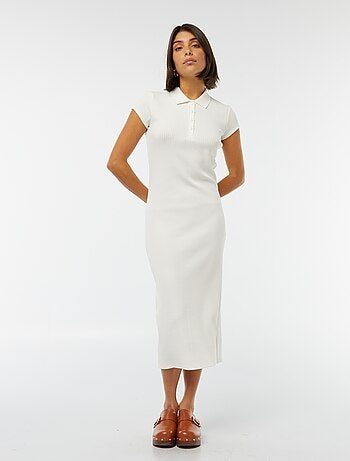 Vestito midi a coste con colletto a polo