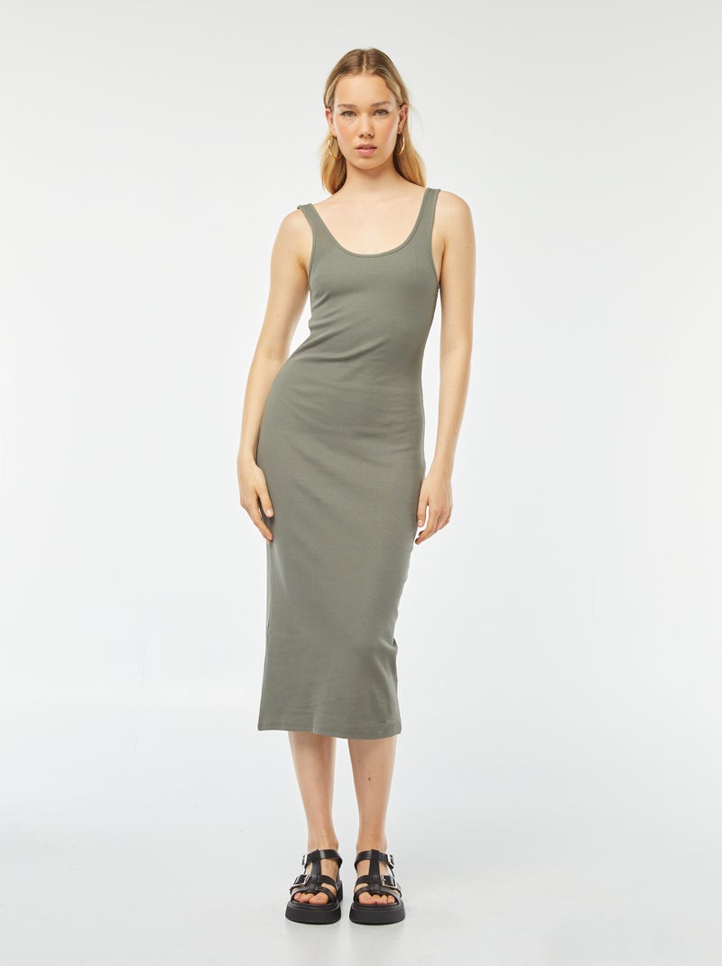 Vestito midi a coste senza maniche VERDE - Kiabi