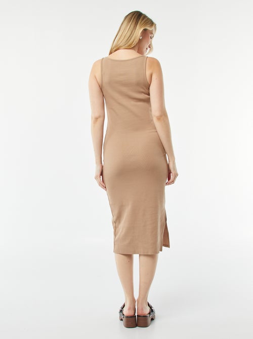 Vestito midi a coste tinta unita con apertura per allattamento - Kiabi