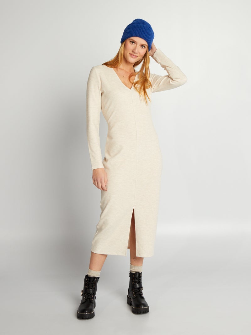 Vestito midi a costine BEIGE - Kiabi