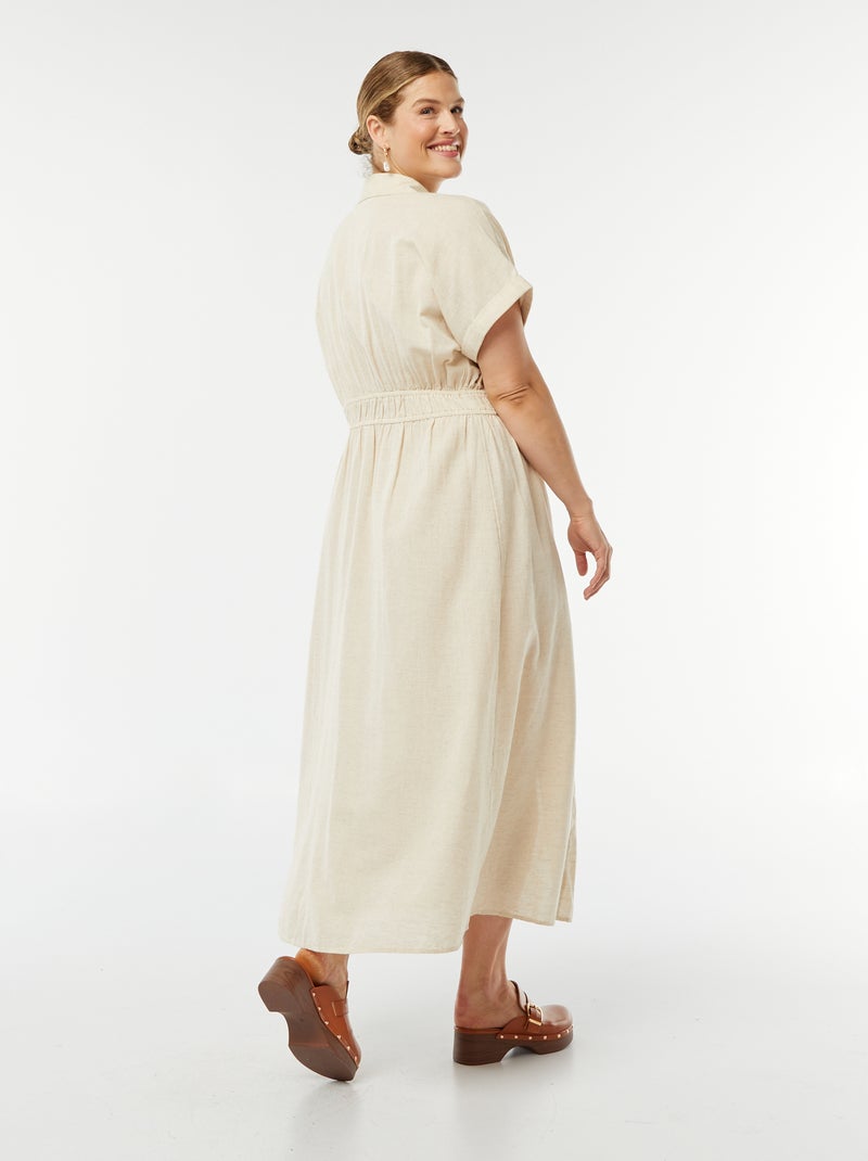 Vestito midi a maniche corte con collo a camicia Beige - Kiabi