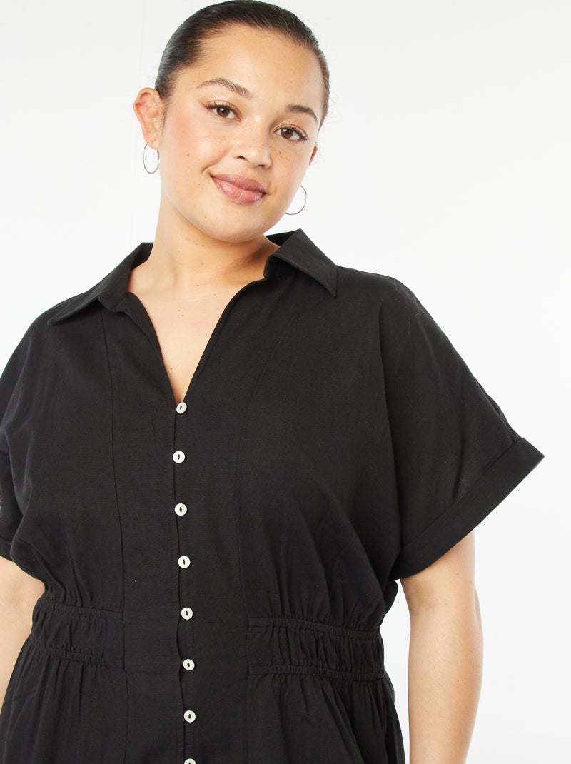 Vestito midi a maniche corte con collo a camicia nero - Kiabi