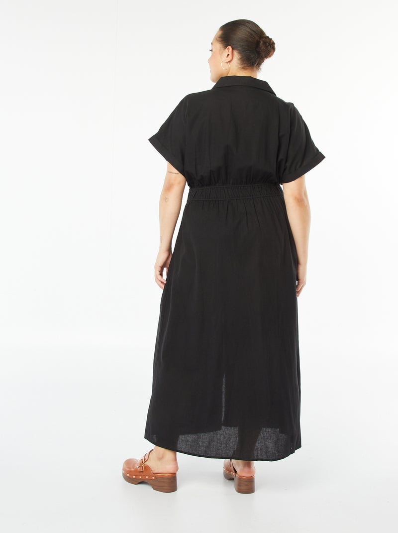 Vestito midi a maniche corte con collo a camicia nero - Kiabi