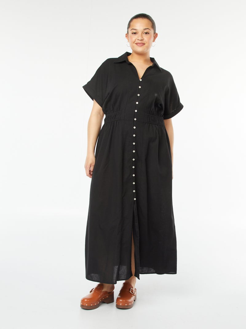 Vestito midi a maniche corte con collo a camicia nero - Kiabi