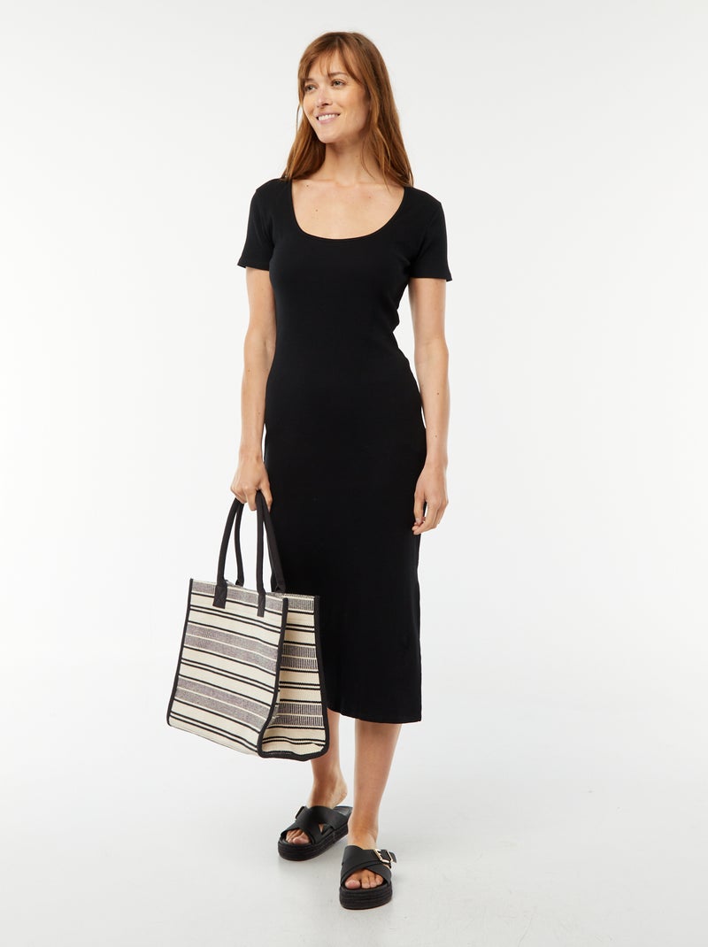 Vestito midi a maniche corte con spacco nero - Kiabi