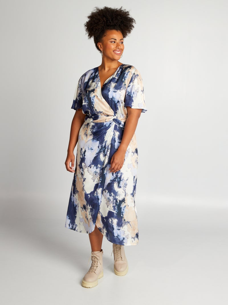 Vestito midi a maniche corte tie and dye BLU - Kiabi