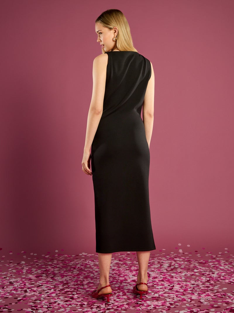 Vestito midi aderente con collo drappeggiato nero - Kiabi