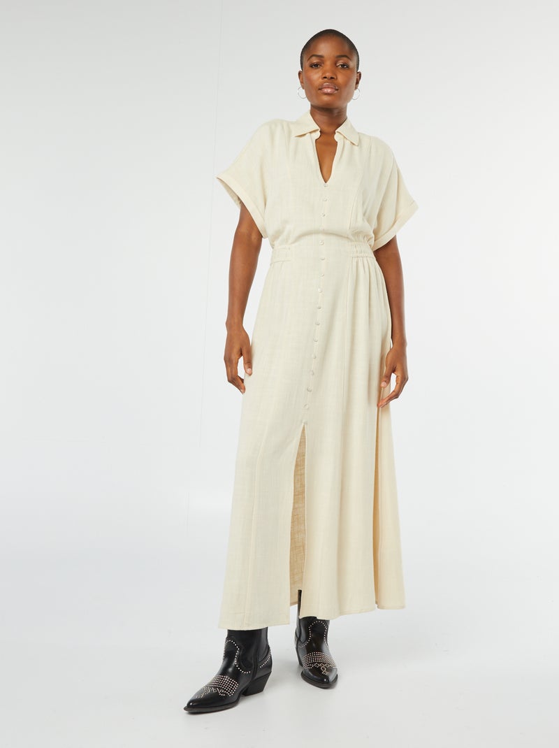 Vestito midi con bottoni e collo a camicia BEIGE - Kiabi
