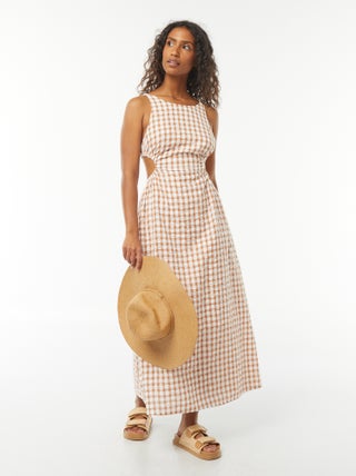 Vestito midi con schiena nuda e stampa vichy