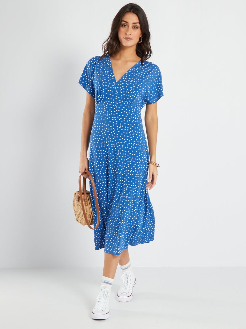 Vestito midi con scollo a V e motivi BLU - Kiabi