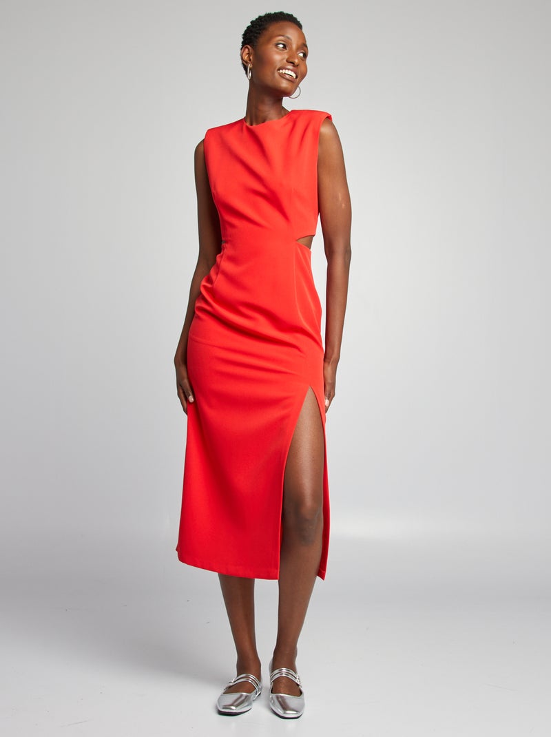 Vestito midi con spalline imbottite e cut out in vita rosso - Kiabi