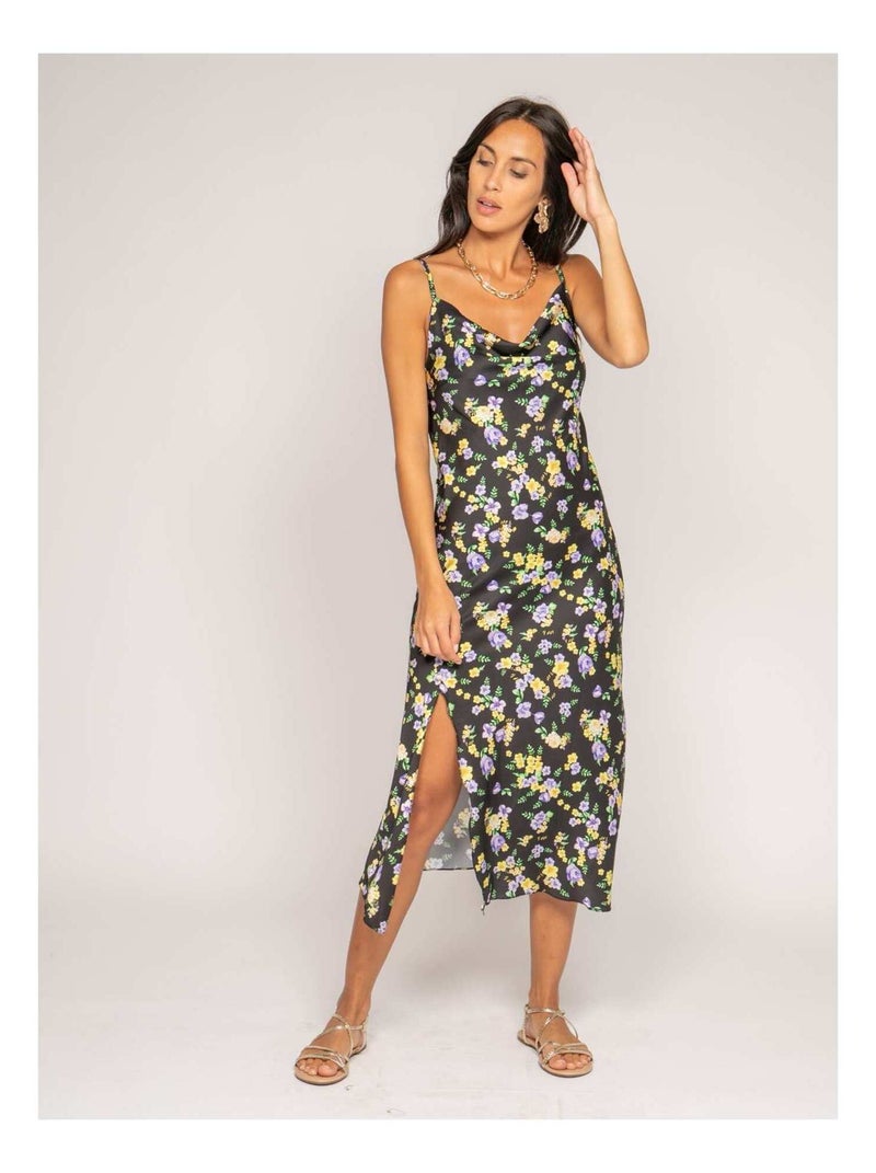 Vestito midi con stampa in raso INZOU Nero - Kiabi