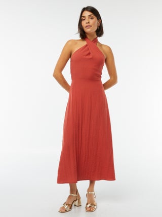 Vestito midi girocollo e schiena scoperta