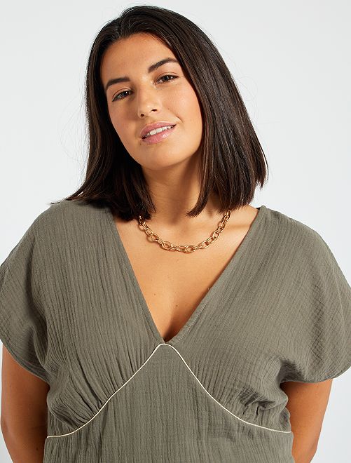 Vestito midi in garza di cotone - KAKI - Kiabi - 25.00€