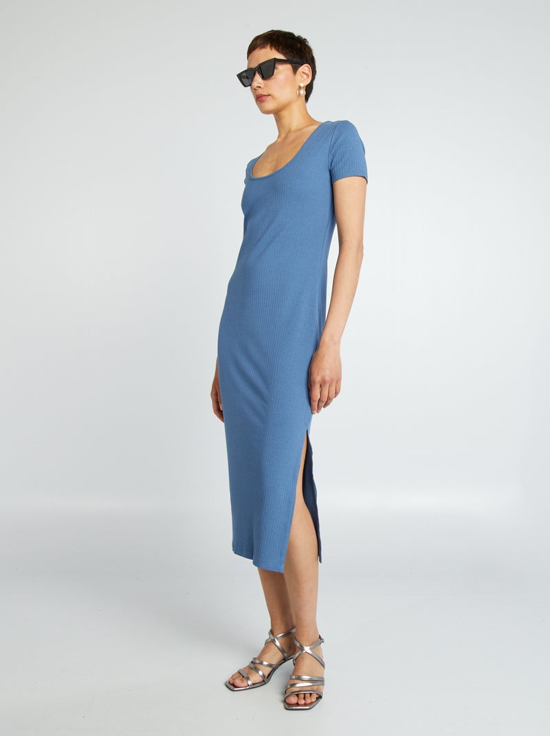 Vestito midi in maglia a coste BLU - Kiabi