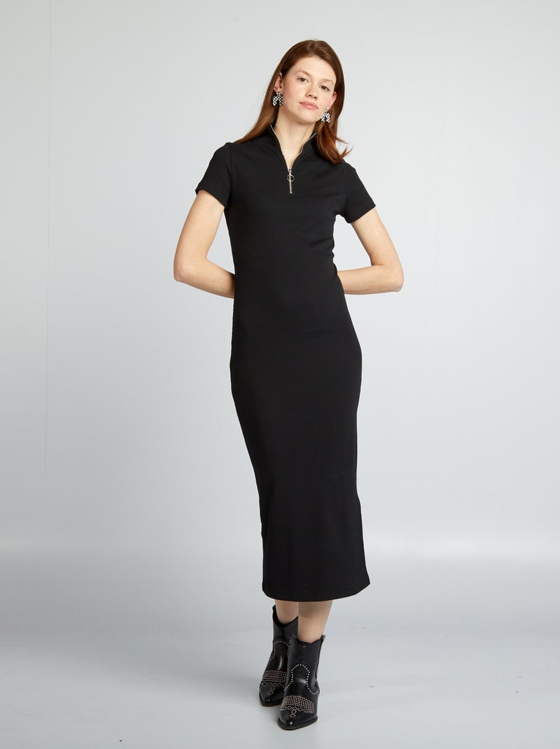 Vestito midi in maglia a coste nero - Kiabi