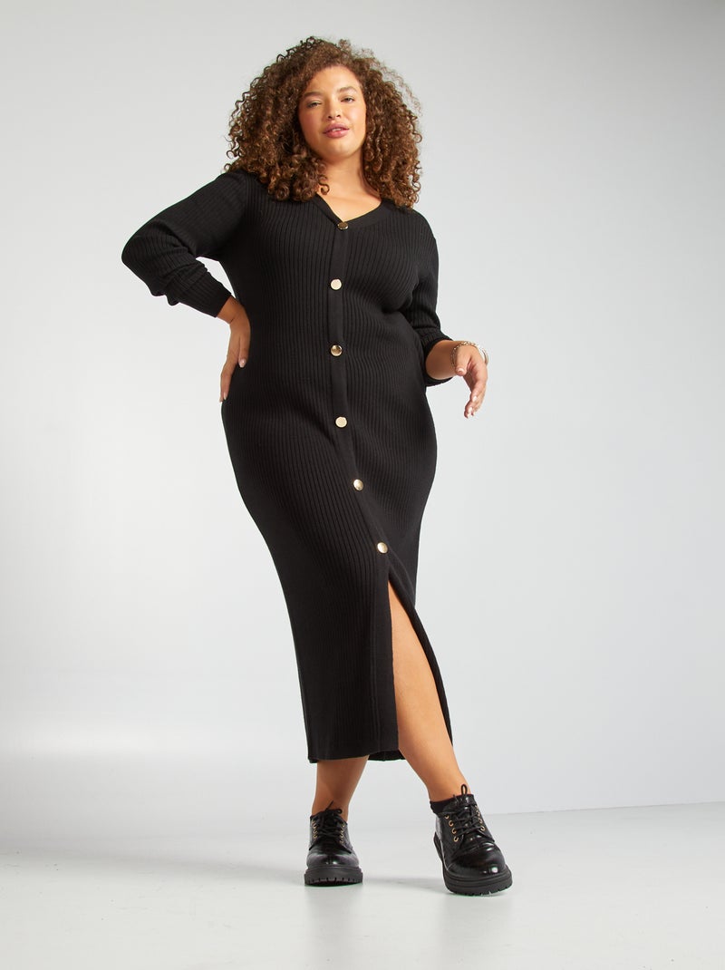 Vestito midi in maglia a coste nero - Kiabi