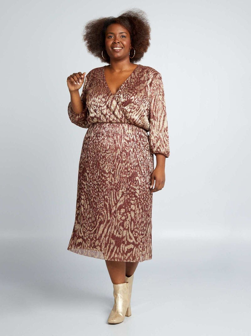 Vestito midi in maglia plissettata iridata MARRONE - Kiabi
