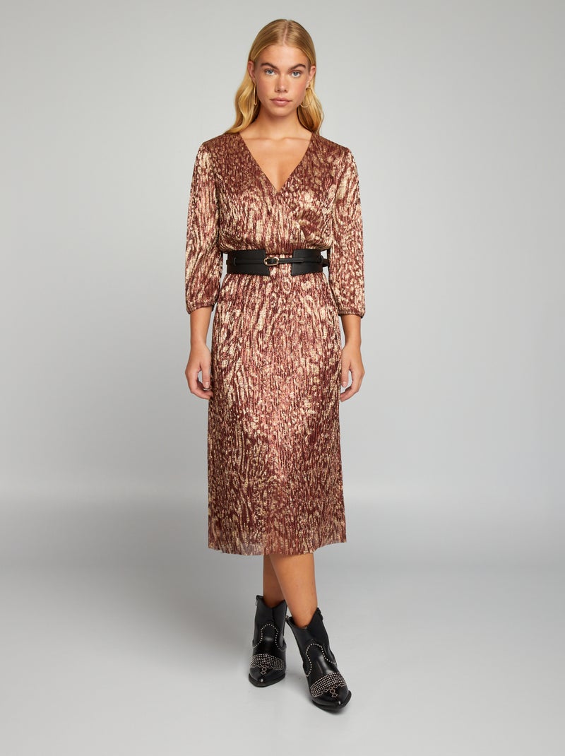 Vestito midi in maglia plissettata MARRONE - Kiabi