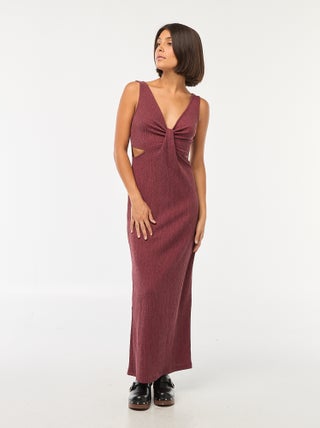 Vestito midi in tessuto goffrato traforato sui fianchi