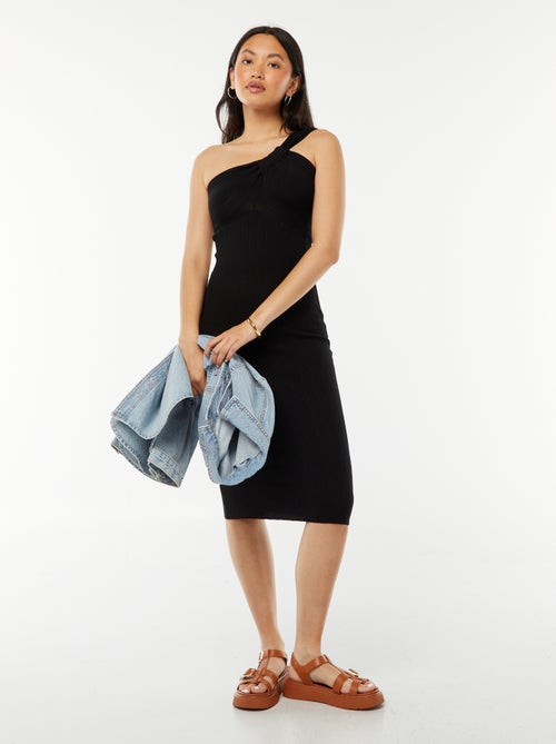 Vestito midi lavorato a maglia con spallina asimmetrica - Kiabi
