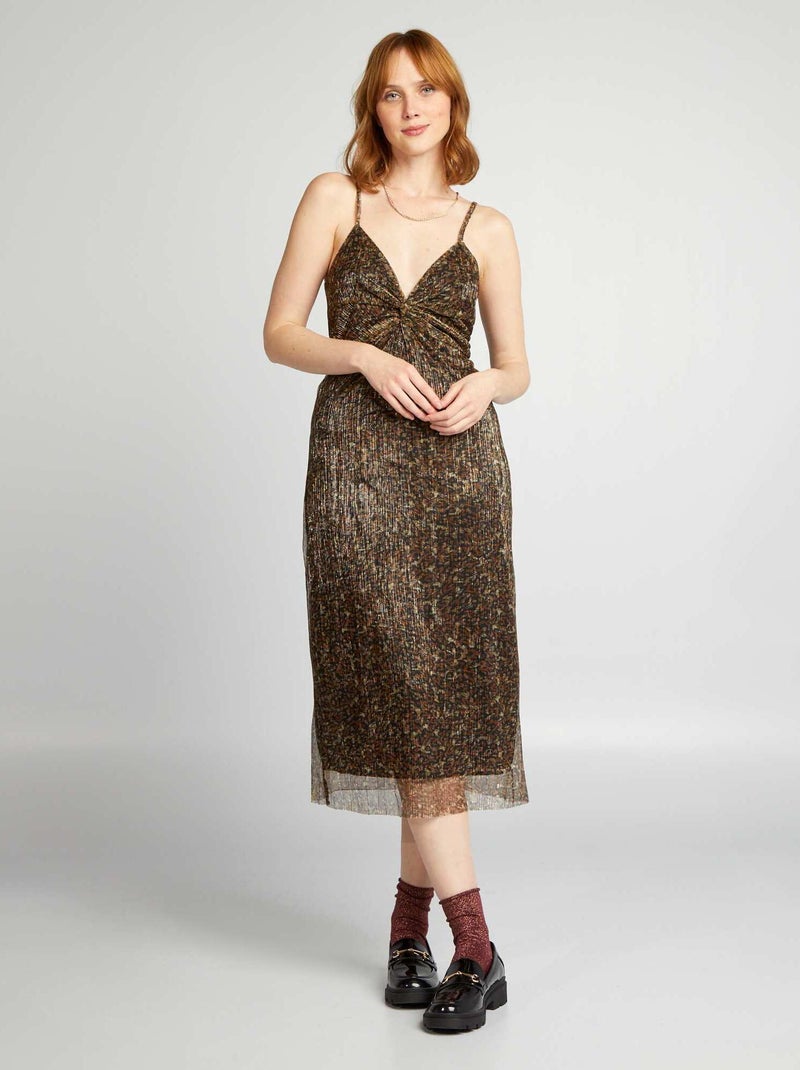 Vestito midi leopardato con spalline sottili NERO - Kiabi