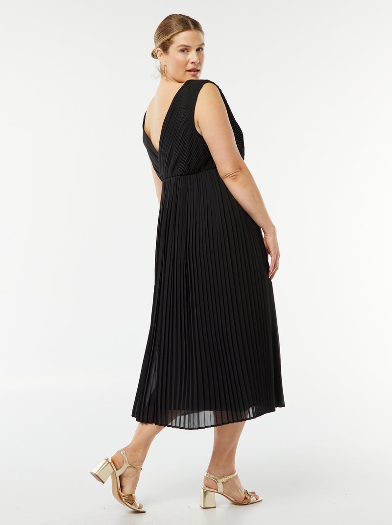 Vestito midi senza maniche in tessuto plissettato nero - Kiabi