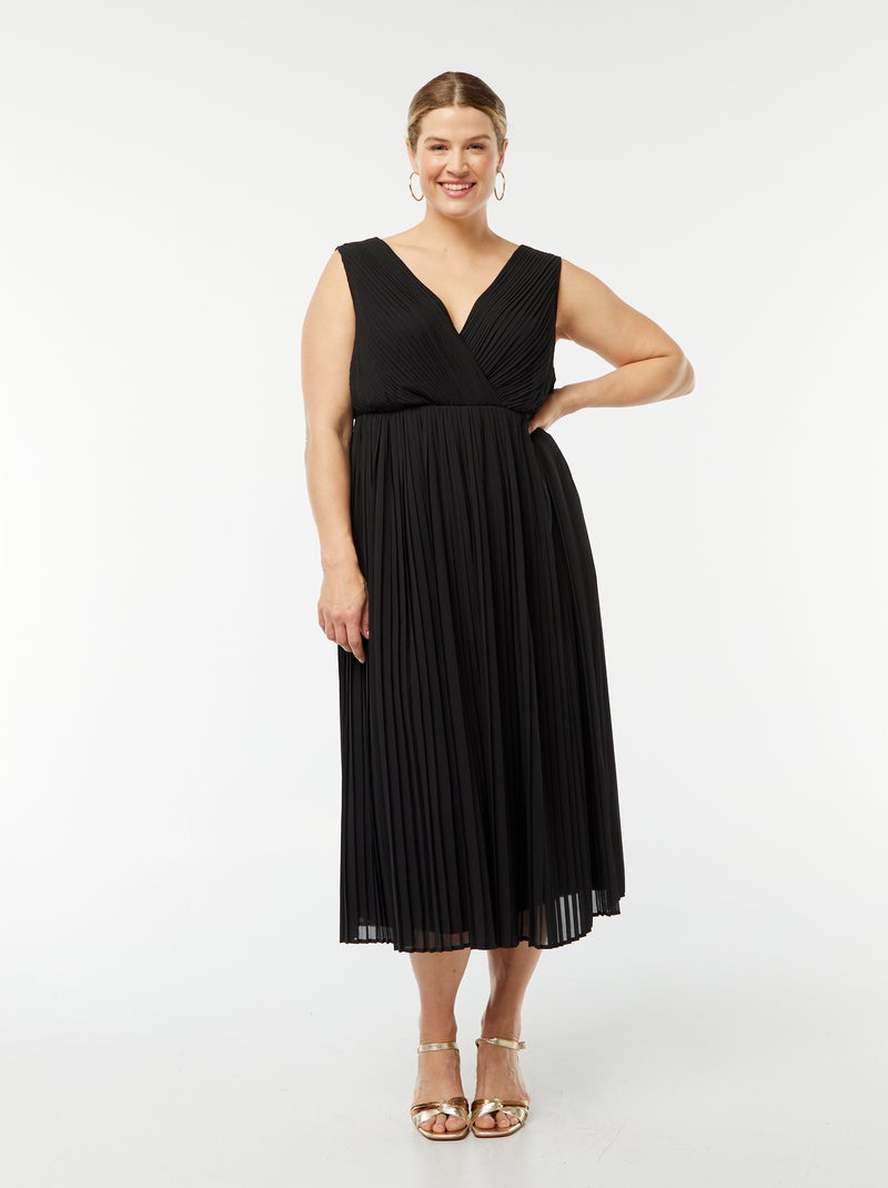 Vestito midi senza maniche in tessuto plissettato nero - Kiabi
