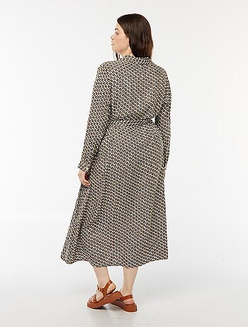 Vestito midi stampato con cintura e bottoni a pressione