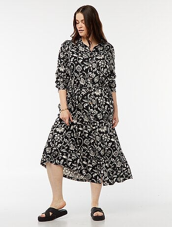 Vestito midi stampato con cintura e bottoni a pressione