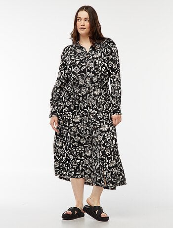 Vestito midi stampato con cintura e bottoni a pressione