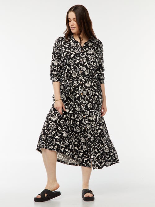 Vestito midi stampato con cintura e bottoni a pressione - Kiabi