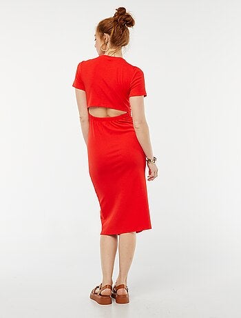 Vestito midi tinta unita con cut out dietro