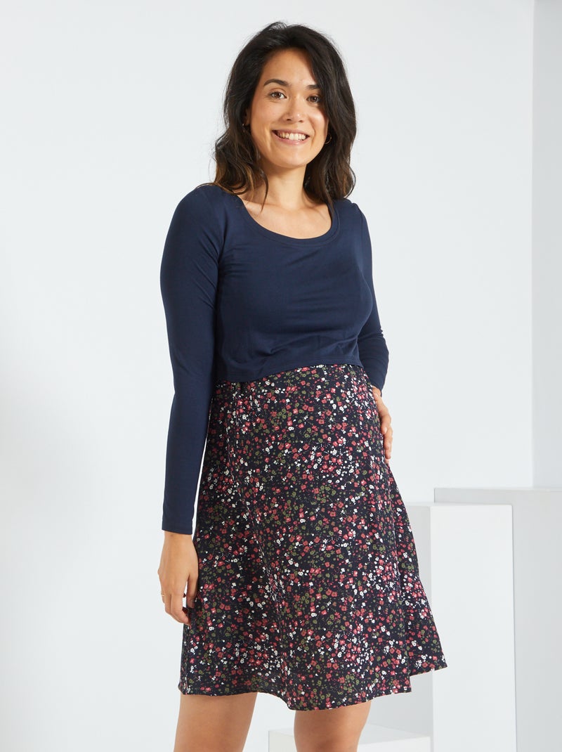 Vestito per l'allattamento in due materiali BLU - Kiabi